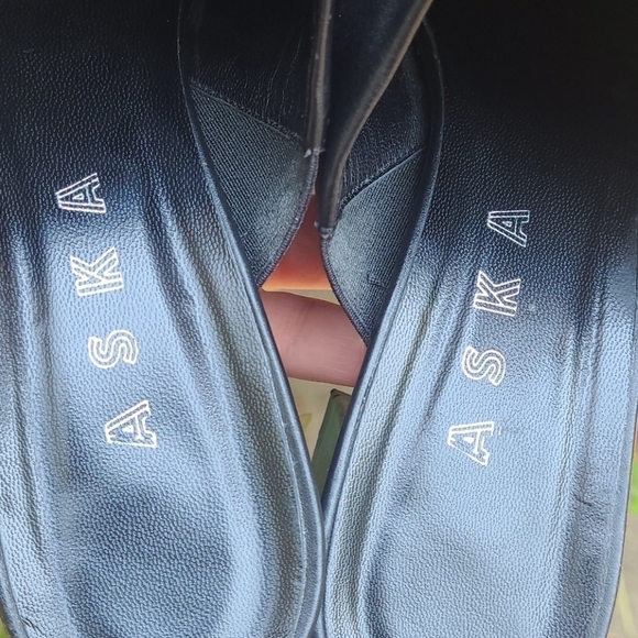 ASKA Italian black genuine leather chunky block heels mules vintage clogs - Picture 8 of 9